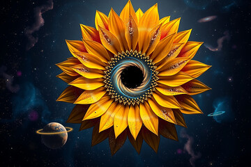 Cosmic Sunflower A Celestial Flower in Space