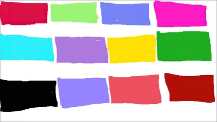 A grid of colorful rectangles in red, green, blue, purple, yellow, pink, cyan, and black isolated on a white background