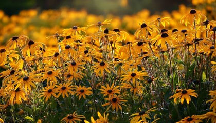 vibrant yellow black eyed susan flowers field