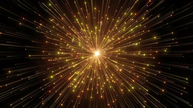 Golden Glittering Light Rays Bursting From Center Abstract Particle Starburst Animation,golden Light Explosion, Abstract Vibrant Sunburst, Dazzling Starburst, Shimmering Bright Rays, Abstract Gold Par