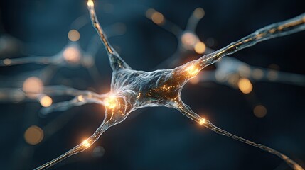 Close-up of neuron network, glowing synapses