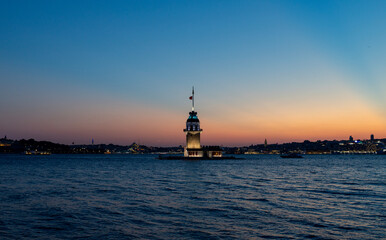 Maidens Tower in Istanbul, Turkey. (Turkish Name: Kiz Kulesi). Beautiful evening view in Istanbul.