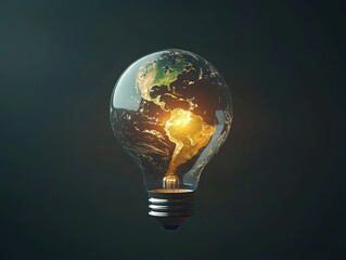 An earth inside a light bulb, representing green energy development and the concept of energy saving and eco-friendly technologies. 
