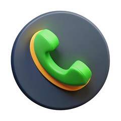 3d green phone icon on dark circle isolated on transparent background