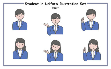 制服姿の学生 イラストセット1-2 (ジャケット) / Student in Uniform, Character Pose Set