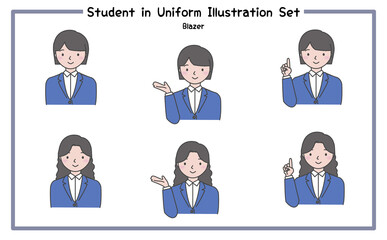 制服姿の学生 イラストセット1-4 (ジャケット) / Student in Uniform, Character Pose Set