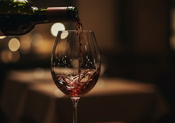 Elegant Red Wine Pouring from Bottle into Glass Luxury Close Up