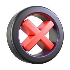 3d red cross mark in black circle isolated on transparent background