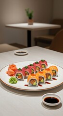 Elegant Sushi Platter Tuna and Salmon Rolls Fine Dining Experience