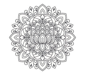 Black and white lotus mandala line art floral pattern