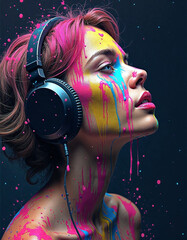 Creative Colorful Portrait of a Woman Wearing Headphones