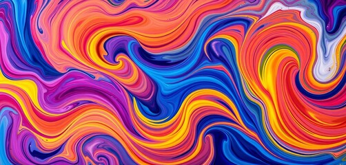 Swirling vibrant paint strokes forming abstract shapes, evoking musical notes and rhythm,  fantasy,  bright
