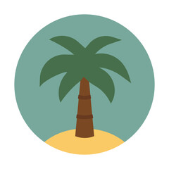 Palm tree on a sandy island under a clear sky