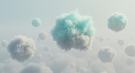 Abstract 3D Render of Floating Fluffy Clouds in Pastel Colors: A Dreamlike Scene of Soft, Ethereal Forms