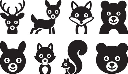 Fototapeta premium Woodland creatures icons deer fawn