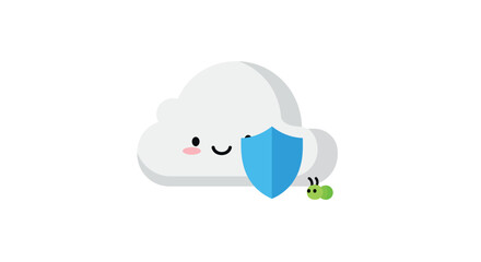 Cute cloud with shield and worm icon for cloud security and protection concepts