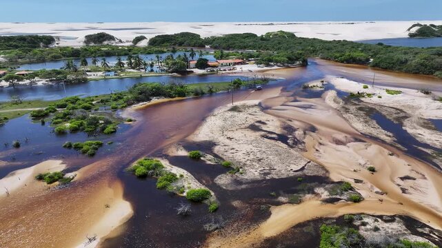 Betania Village At Santo Amaro In Maranhao Brazil. Beautiful Ecosystem. Bay Water Landscape. Betania Village At Brazil. Dark River. Native Village. Tourism Travel. Brazil Northeastern.
