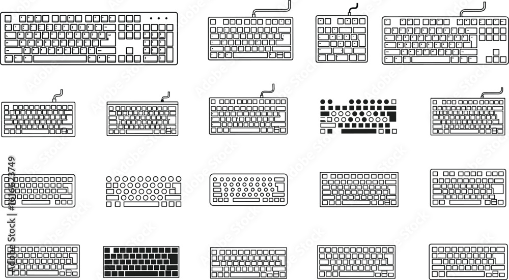 Wall mural keyboard layout icon set — 20 interface designs with different key arrangements, numeric pad variant