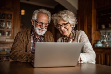 Elderly couple enjoying online news and web exploration