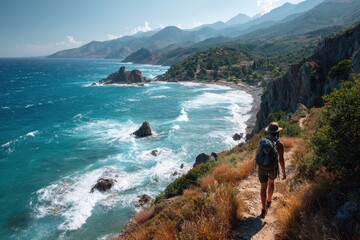 female trekker on coastal path
