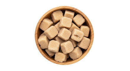 Isolated Brown Sugar Cubes in Wooden Bowl