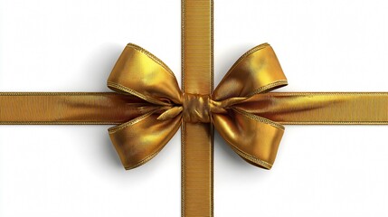 Elegant Golden Ribbon Bow on Isolated White Background
