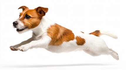 Energetic Jack Russell Terrier Jumping in the Air on White Background
