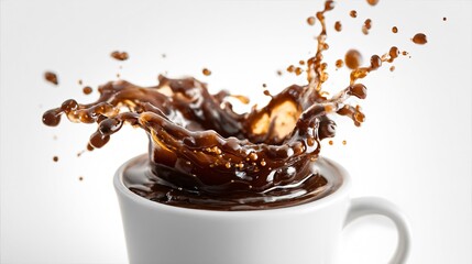 White Cup Overflowing: Liquid Coffee Spilling and Splashing Out - Professional Food Photography