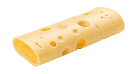 Isolated Rolled Slice of Swiss Cheese