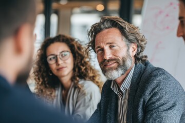 Corporate team meeting for strategy discussion and planning among colleagues in an office setting