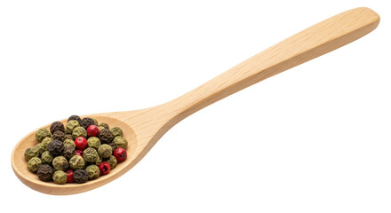 Isolated Spoon of Mixed Peppercorns