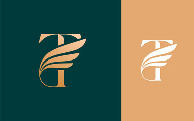 Abstract Initial letter T with luxury wing logo design vector illustration