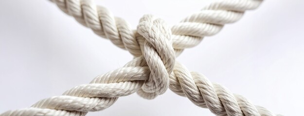 Fototapeta premium Conceptual visualization of connection and unity symbolized by two ropes tied in a knot, representing strength, teamwork, and solidarity in partnerships