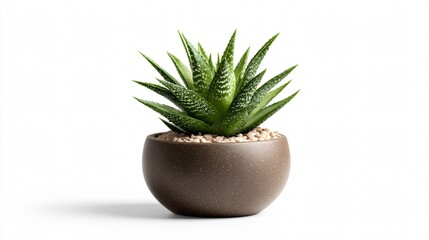 Small Aloe Vera Plant in Round Pot Isolated on White Background