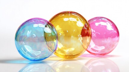 Gleaming Soap Bubbles on White Background with Elegance and Clarity