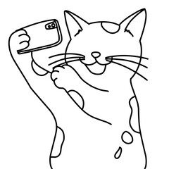 sketch of cute cat taking a selfie