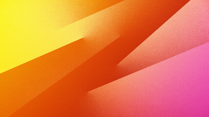 Red orange gold coral pink purple abstract background. Geometric shape pattern. Line stripe diagonal triangle angle 3d. Bright light vivid fire glow. Color gradient. Grain grainy. Design. Template.
