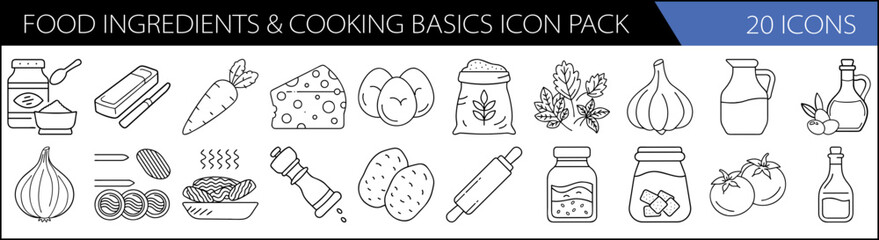 Essential Food Ingredients & Cooking Basics Icon Set

