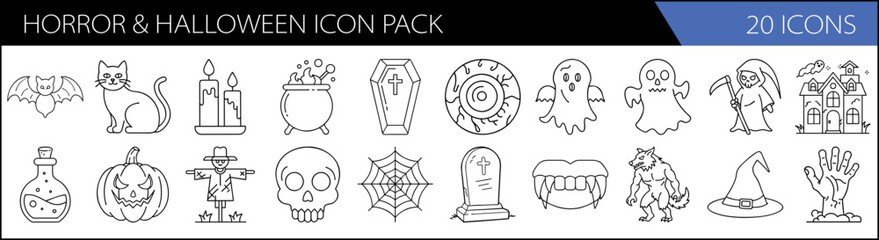 Halloween & Horror Icon Set – Spooky & Creepy Line Illustrations