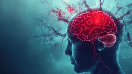 Human brain lit up with neural activity, signifying function and mental processes