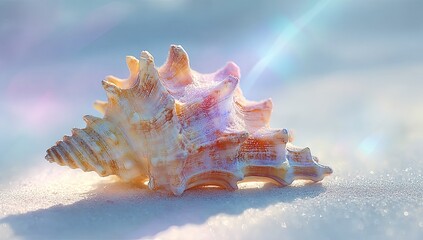 Seashell on Beach Sand, Sunlit, Summer Vacation, Coastal Relaxation