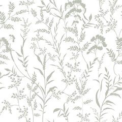Print Seamless botanical pattern with silhouettes of herbs and flowers in vector. Vector illustration © Марина Воюш