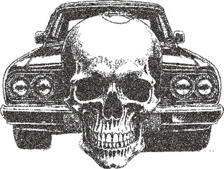 Obraz premium Skull retro y2k stipple design skeleton halftone brutalist urban vector png with clear background, bone 2000s photocopy grunge tattoo gen z effect