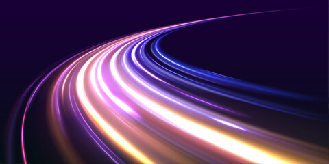 Luminous bright background. High speed effect motion blur night lights blue and red. Abstract neon light rays background.	