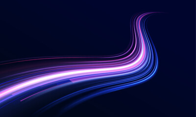 Expressway in long delay, with car lights at night on autobahn. Illustration of high speed concept. Particle motion light effect.	