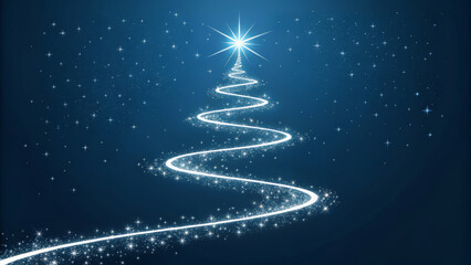A glowing christmas tree made of light trails on a dark background