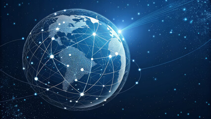 A glowing digital globe with interconnected nodes