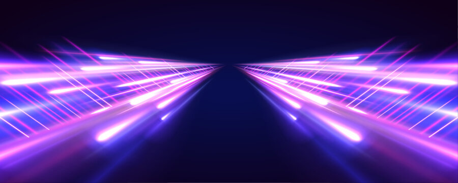 Futuristic high-speed light motion and abstract blue streaks represent the advancement of 5G and beyond technologies. Fiber optics and wireless data transmission enable faster connectivity.	