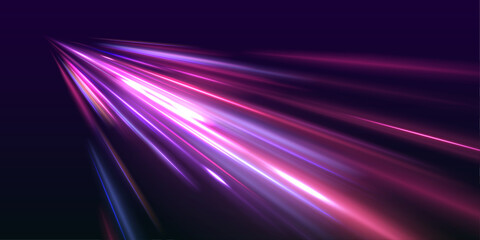 Speed connection vector background. Neon color glowing lines background, high-speed light trails effect. Trendy geometric neon collage for speed movement.  © Mirotvoric