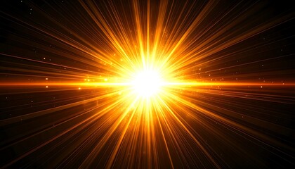 Bright golden starburst with radial light rays and lens flare effect on dark background